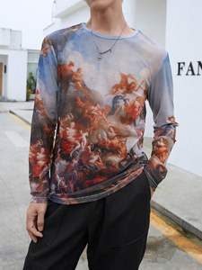 เสื้อยืดแขนยาวคุณภาพสูงสำหรับผู้ชาย ผ้าฝ้าย 100% สีดำล้วน เสื้อผ้าแฟชั่น เสื้อยืดคอกลมแขนยาวระบายอากาศได้ดีสำหรับผู้ชาย - Product Image 2