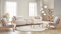 Ensemble de canapés rembourrés modernes, élégants et confortables, couleurs personnalisables, design durable, pieds en bois, pour intérieurs de maison, appartement, entrepôt