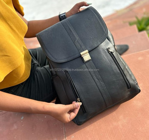 New Style Vintage Look Black Genuine Leather Backpack Travel Backpack Office Leather Large Capacity Travel <b>Bag</b> <b>for</b> <b>Men</b> and Women - Product Image 3