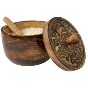 Wood Salt and <b>Sugar</b> <b>Bowl</b> Set Kitchen Spice Herbs <b>Bowl</b> with Lid Bamboo Elegant Tableware Ideal for Home Kitchen - Product Image 3