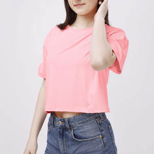 Camiseta corta de manga corta transpirable de verano con logotipo personalizado, Camiseta corta de estilo informal teñida Lisa para mujer - Product Image 3