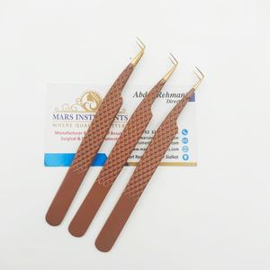 Pinzas de 90 grados de alta calidad, extensión de pestañas, estilo bota, pinzas largas para pestañas, Color rojo con punta dorada, pinzas de volumen - Product Image 2