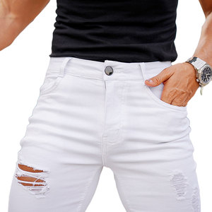 กางเกงยีนส์ผ้าฝ้ายสแปนเด็กซ์สีขาวสำหรับผู้ชายกางเกงกลางแจ้งผ้าสแปนเด็กซ์ผ้าถักน้ำหนักเบา - Product Image 5