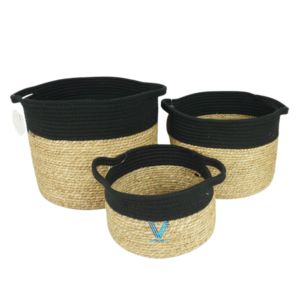 Hot <b>Sale</b> Sewing Wicker Laundry Basket With Lid Seagrass Water Hyacinth Mix Cotton Basket Laundry Storage Home To Home - Product Image 4