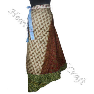 ผ้าไหมอินเดียส่าหรียาวกระโปรงห่อยาว2ชั้นผ้าไหมมหัศจรรย์แบบย้อนกลับได้กระโปรงยาวผ้าไหมสำหรับชายหาด - Product Image 2