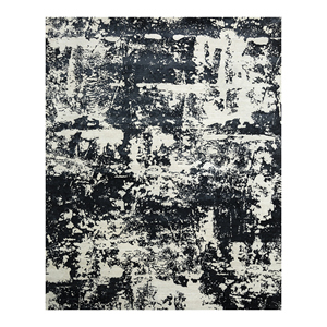 Alfombra Kavi Ivory de Lana y Seda de Bambú Anudada a Mano con Patrón Abstracto para Decoración de Sala de Estar o Pasillo, Tamaño 9x12 - Esk-431 - Product Image 1