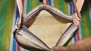 Vintage Lady Fashion Women's Handbag with Large Stripe Zipper Closure <b>Raffia</b> Crossbody Long Strap Cotton Lining Clutch - Product Image 5