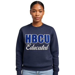 HBCU Educated Navy Blue Crewneck Sweatshirt Chenille Embroidery Greek Sorority Divine Nine Collegiate <b>Pride</b> Custom Logo Fashion - Product Image 1