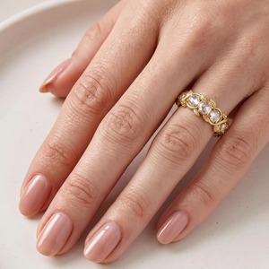 Bague en or massif 14 carats avec diamant de laboratoire taille rose ronde, motif feuille de vigne, 0,54 ct E-F VS, idéale pour cadeau de mariage - Product Image 6