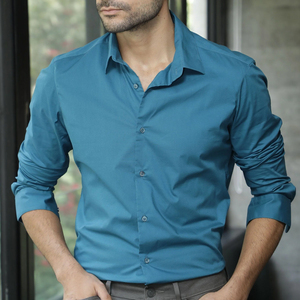 Nuevo diseño primavera moda Otoño manga larga bordado logo jóvenes y de mediana edad alta calidad 100% algodón hombres camisas de vestir - Product Image 6