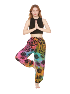 Pantalon sarouel Boho pour femmes confortable coton Cargo imprimé Satin ballon plat fermeture à cordon taille libre pour les vêtements d'été et d'hiver - Product Image 4