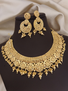 Conjunto de collar de gargantilla de formación de oro para mujer perfecto para bodas, ocasiones especiales collar de lujo tradicional con pendientes - Product Image 6