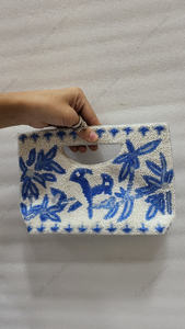 Pochette de soirée de luxe entièrement faite à la main en Inde, ornée de fleurs et d'oiseaux, sac à main de mariage pour femmes, sac brodé de perles - Product Image 6