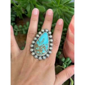 Jeff James Royston <b>Turquoise</b> Sterling Silver Adjustable Boho Statement <b>Ring</b> - Product Image 2