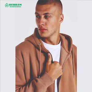 Sweat à capuche épais uni à double fermeture éclair 430 g/m² en molleton coupe classique marron streetwear unisexe 100 % coton respirant séchage rapide - Product Image 2