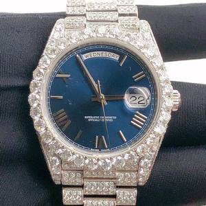 Personalizado VVS Moissanite Diamond Roman Dial Acero inoxidable Iced Out Reloj de pulsera mecánico automático Tachonado Moda para hombres - Product Image 5