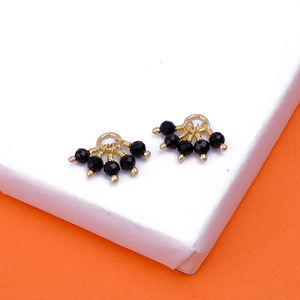 Perles de pierre de naissance en onyx noir minimaliste de 3MM pendentifs à breloques en laiton plaqué or pour la fabrication de bijoux avec connecteurs de pierres précieuses - Product Image 3