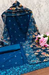 Vestido Salwar Kameez de algodón de seda pura para mujer Material Jorjet Impresión digital y bordado Sikorski Diamond Traje DE TRABAJO - Product Image 5