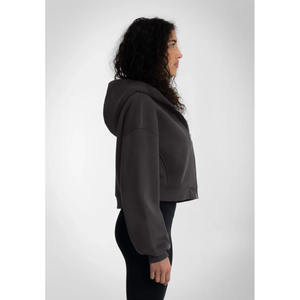 New Custom High Quality 100% Cotton <b>Fleece</b> Fabric Dark <b>Grey</b> Color <b>Women's</b> Hoodie Screen Printing Plain Zipper Hoodie For <b>Women</b> - Product Image 6