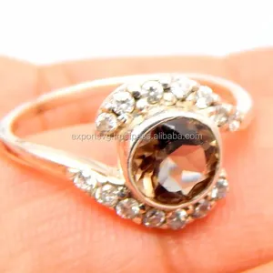 令人讨厌的烟熏石英宝石银戒指925纯银925戒指女性结婚戒指