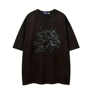 Camiseta de gran tamaño con hombros caídos para hombre, 100% algodón, tela de punto de secado rápido antiarrugas con bordado para Fitness - Product Image 1