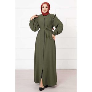 Abaya Nida kaki avec détail à volants élégants sur l'épaule Hijab décontracté au design simple pour femme pour la saison été hiver Tailles XS XXL - Product Image 1