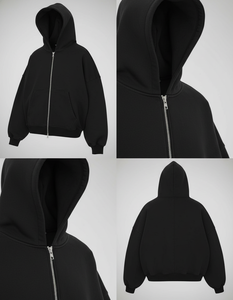 Sweat-shirt à capuche uni noir à fermeture éclair intégrale pour homme et femme, coupe ample, streetwear basique - Product Image 5