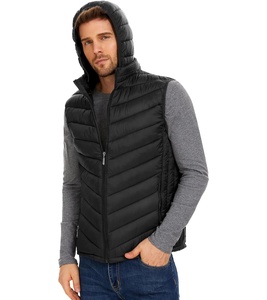 เสื้อกั๊กขนเป็ดมีฮู้ดสำหรับผู้ชายเสื้อกั๊กขนเป็ดมีซิปสีดำสำหรับฤดูใบไม้ร่วงและฤดูหนาว - Product Image 2