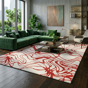 Juego de Alfombras Abstractas Teñidas a Mano de Lana/Seda - Decoración para el Hogar Ecológica, Lavable, Antideslizante y Acolchada - Product Image 2