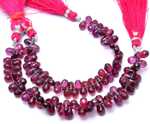 AAA ลูกปัดพลอยโกเมน Rhodolite เหลี่ยมเพชรพลอย6x4mm-7x5mm ลูกปัด Briolette Rhodolite ธรรมชาติหยดสำหรับเครื่องประดับ - Product Image 4