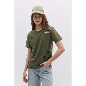 T-shirt décontracté déchiré et coupé, 100% coton - Product Image 1