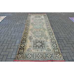 Alfombra Turca Vintage de Lana Azul, 4x10.4 pies - Product Image 1