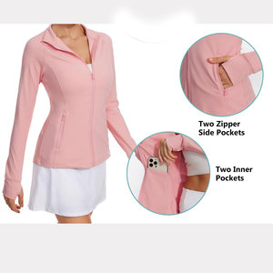 Veste de sport pour femme, coupe ajustée, extensible, pour le yoga, la course à pied, manches longues, fermeture éclair intégrale, trous pour les pouces, veste de sport pour la salle de sport - Product Image 5