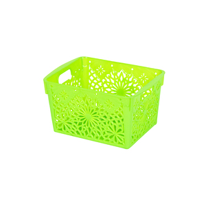 Small Decorative PP <b>Plastic</b> Storage <b>Basket</b> Stackable Floral Cutout Organizer Bin with Handles for Home Utility Office Bathroom - Product Image 3