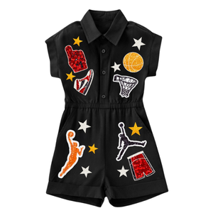 Combinaison décontractée d'été pour femmes à taille haute, personnalisée, avec des paillettes brodées, tendance, respirante, design tendance - Product Image 4