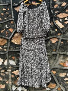 Femmes esthétique lunatique conception longue Maxi jupe ensemble noir maison imprimé fleuri concepteur haut bas Cottage Core fée Vibe - Product Image 2