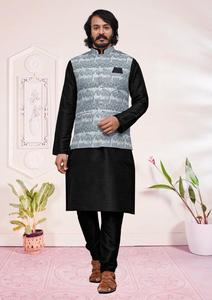 งานแต่งงานสวมใส่ผ้าไหม Kurta, กางเกง, Koti ชุดสําหรับผู้ชายพร้อมสวมใส่คุณภาพดีที่สุดในราคาที่ต่ําสุดผู้ผลิตอินเดีย - Product Image 5