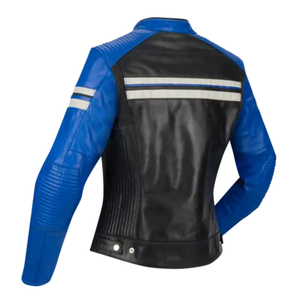 Fashion Biker Blue & Black Genuine Leather Racing Motorbike Jacket With White Lining CE Protections Motorcycle Jacket For Men - Product Image 2