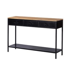 Table console moderne et durable en bois de manguier et en fer avec 3 tiroirs, hauteur réglable, rangement pour salle à manger et atelier - Product Image 3