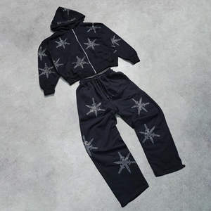 Sudadera con capucha personalizada para hombre de gran tamaño fabricantes 100% algodón estampado de diamantes de imitación de alta calidad chándal desgastado para hombres - Product Image 1