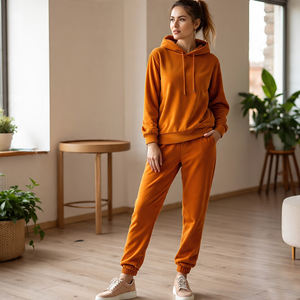 Vente en gros Sweat à capuche en velours avec fermeture éclair Survêtement pour dames Veste à fermeture éclair en velours épais Pantalon de survêtement Survêtement pour femmes - Product Image 2