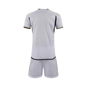 ชุดฟุตบอลสีขาว - เสื้อคอกลมแบบปรับแต่งได้ กางเกงขาสั้นขอบสีดำ - สำหรับผู้ใหญ่ ระบายอากาศได้ดี แห้งเร็ว ผลิตจากโพลีเอสเตอร์ 100% ชุดฝึกซ้อม - Product Image 6