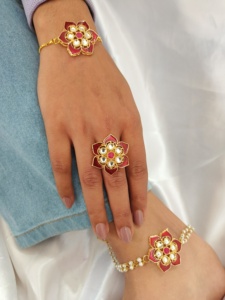 Conjunto de joyería de 3 piezas, pulsera de mano Kundan ajustable, tobillera, anillo Nikah, recuerdo de boda Haldi Mehndi, fiesta, damas de honor, regalo a granel - Product Image 4