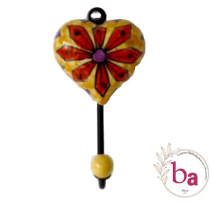 Handcrafted Ceramic Heart Tile Wall <b>Coat</b> <b>Hooks</b> CIH 160 - Product Image 1