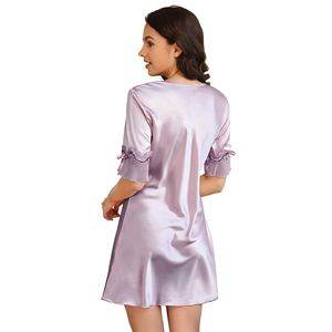 Abbigliamento da notte casual con ricami in seta viola, taglia L - Product Image 2