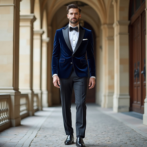 Chaqueta de traje de negocios de talla grande ajustada con un solo pecho para hombre con terciopelo con cuello en V para banquetes de boda chaqueta de novio - Product Image 1