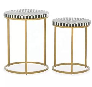 Mesa de centro con incrustaciones de hueso con Base anidada de metal, juego de mesa redonda hecha a mano para sala de estar y decoración interior de lujo - Product Image 4
