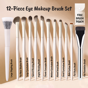 Juego de 12 brochas de maquillaje para ojos, pelo sintético, mango de plástico, con estuche gratis para difuminar sombras de ojos y aplicar delineador. - Product Image 1