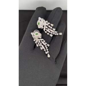 Boucles d'oreilles pendantes style panthère en or plaqué 14 carats avec diamants naturels véritables, bijoux certifiés pour occasions spéciales - Product Image 1