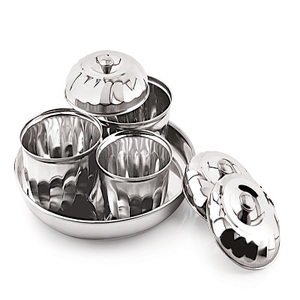 Ensemble de vaisselle en acier inoxydable écologique, bol de service avec couvercles et plateau, finition miroir pour la maison et les fêtes - Product Image 3
